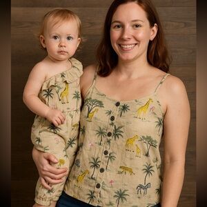 Women’s Large Top & Matching Linen Animal Print Romper SZ 12-18 Months